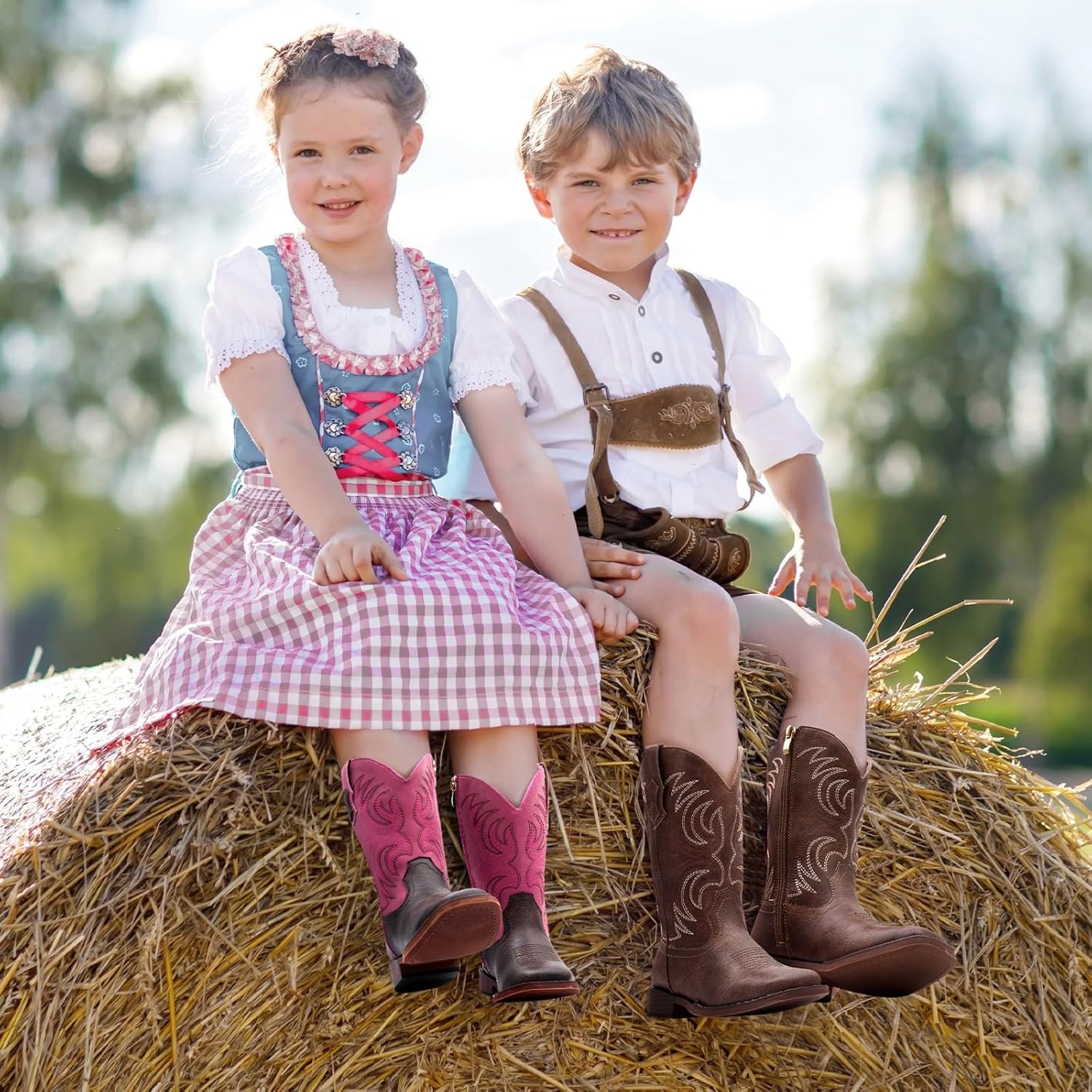 image:imageRollda Boys Cowboy Boots Kids Cowboy Boots with Square Toe Girls Cowgirl Western Boots for ToddlerLittle BoysBig KidsBrown