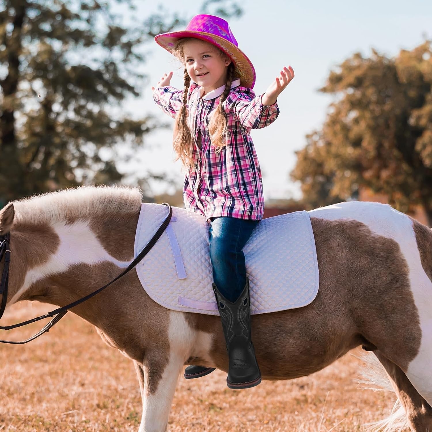 image:imageRollda Boys Cowboy Boots Kids Western Boots Square Toe Girls Cowgirl Boots for ToddlerLittle KidBig KidBlack