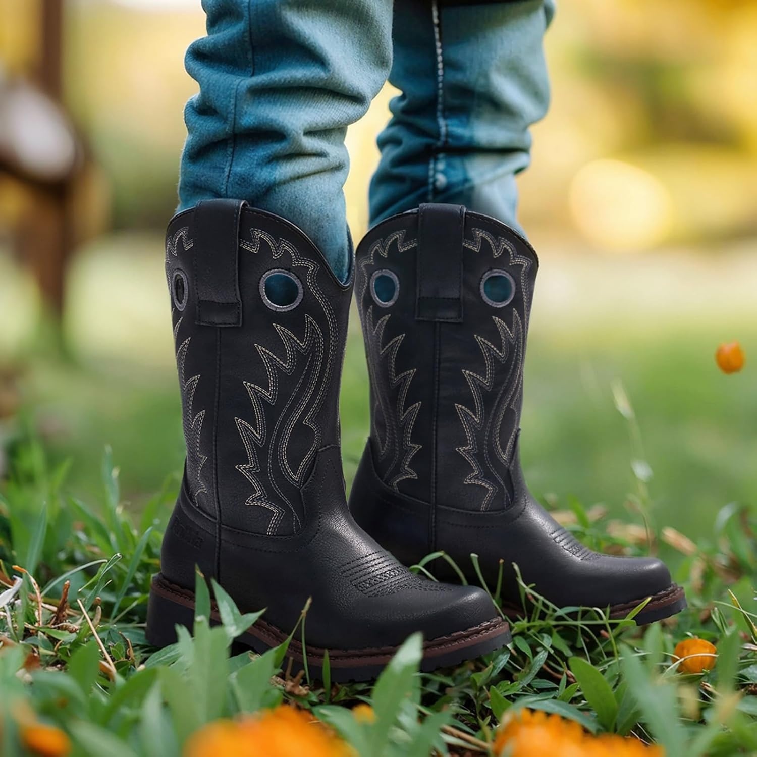 image:imageRollda Boys Cowboy Boots Kids Western Boots Square Toe Girls Cowgirl Boots for ToddlerLittle KidBig KidBlack