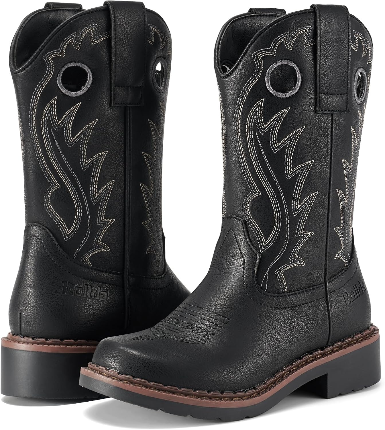 image:imageRollda Boys Cowboy Boots Kids Western Boots Square Toe Girls Cowgirl Boots for ToddlerLittle KidBig KidBlack