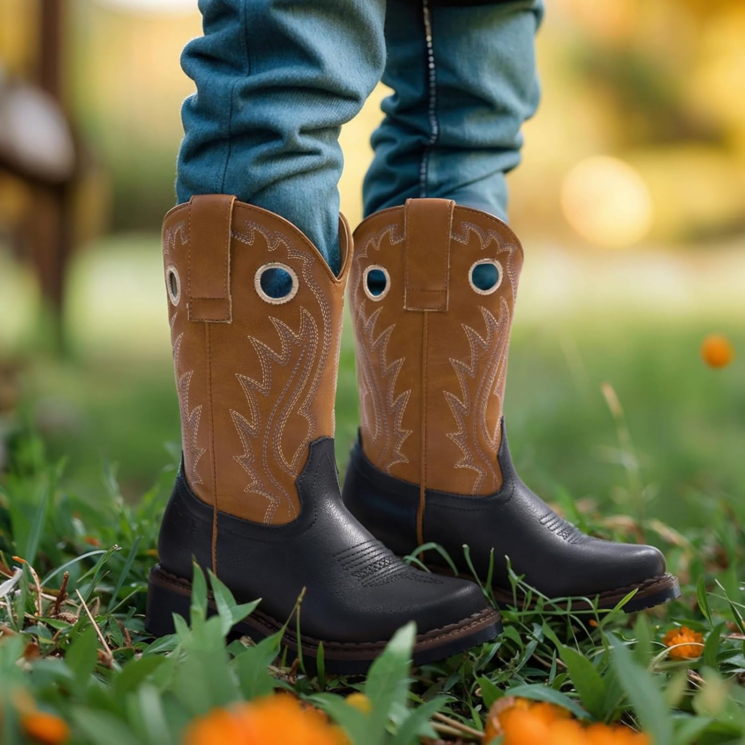 image:imageRollda Boys Cowboy Boots Kids Western Boots Square Toe Girls Cowgirl Boots for ToddlerLittle KidBig KidBlackBrown