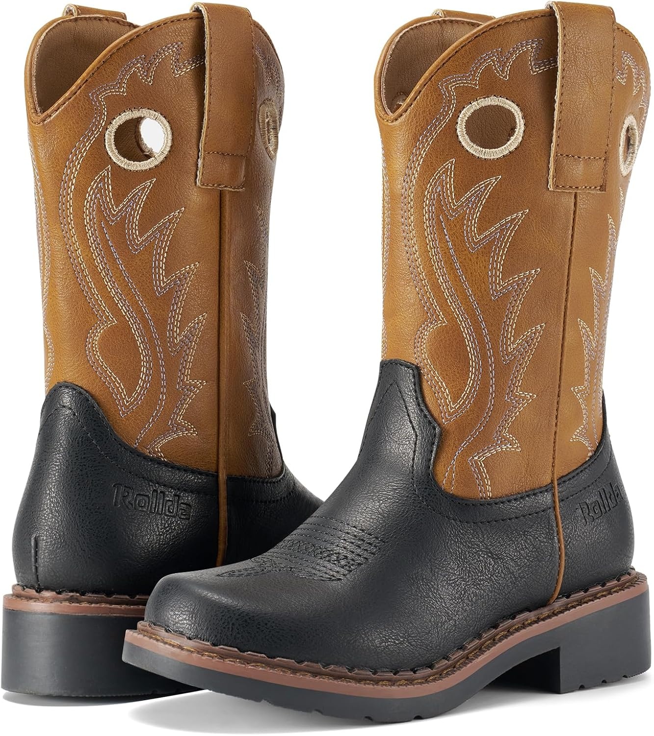 image:imageRollda Boys Cowboy Boots Kids Western Boots Square Toe Girls Cowgirl Boots for ToddlerLittle KidBig KidBlackBrown