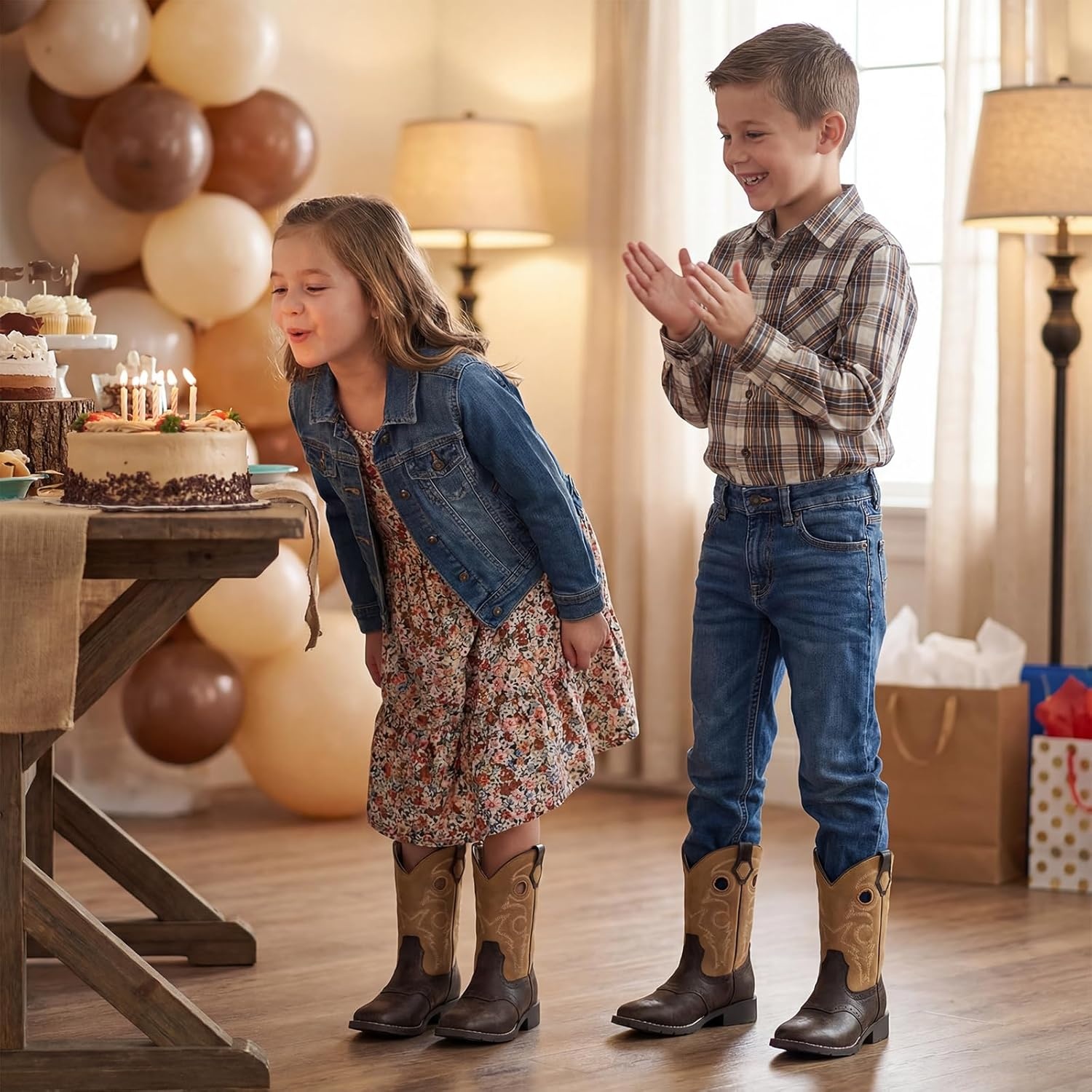 image:imageRollda Boys Cowboy Boots Kids Western Boots Square Toe Girls Cowgirl Boots for ToddlerLittle KidBig KidBronzeBrown