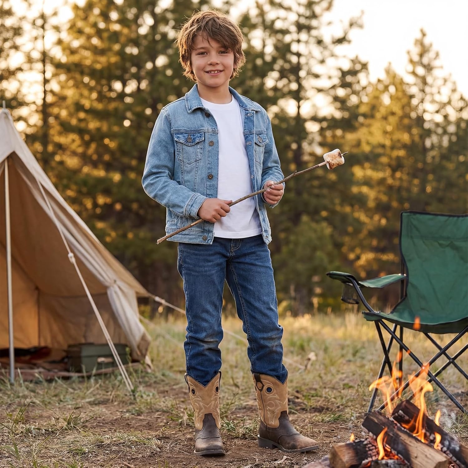 image:imageRollda Boys Cowboy Boots Kids Western Boots Square Toe Girls Cowgirl Boots for ToddlerLittle KidBig KidBronzeBrown