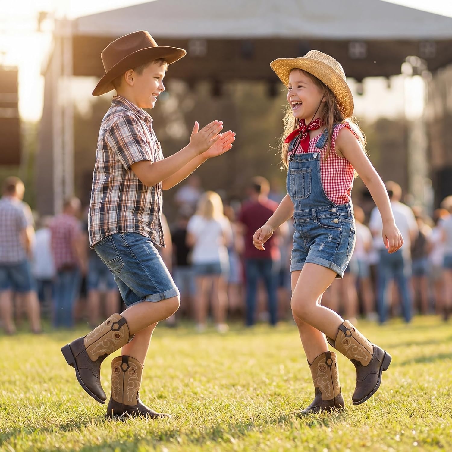 image:imageRollda Boys Cowboy Boots Kids Western Boots Square Toe Girls Cowgirl Boots for ToddlerLittle KidBig KidBronzeBrown