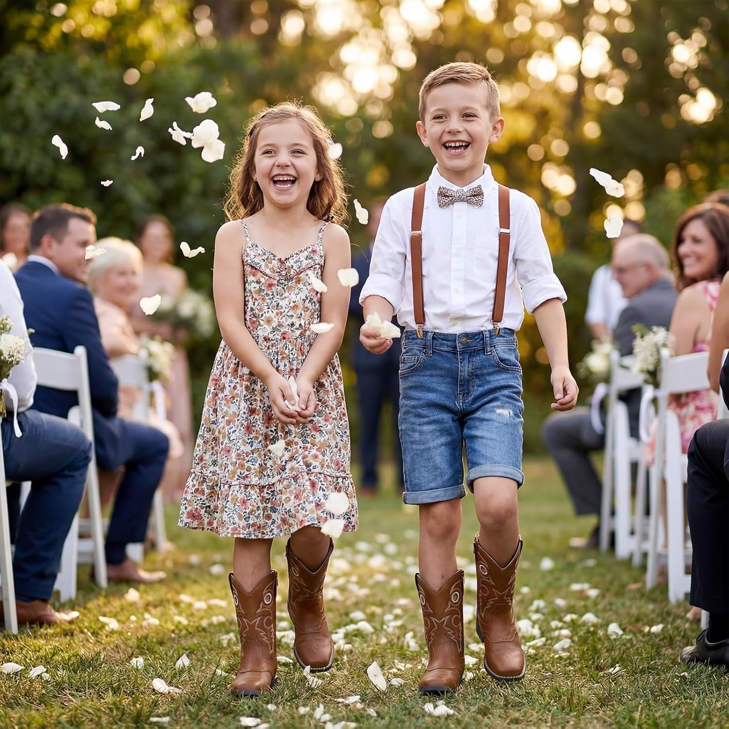 image:imageRollda Boys Cowboy Boots Kids Western Boots Square Toe Girls Cowgirl Boots for ToddlerLittle KidBig KidBrown