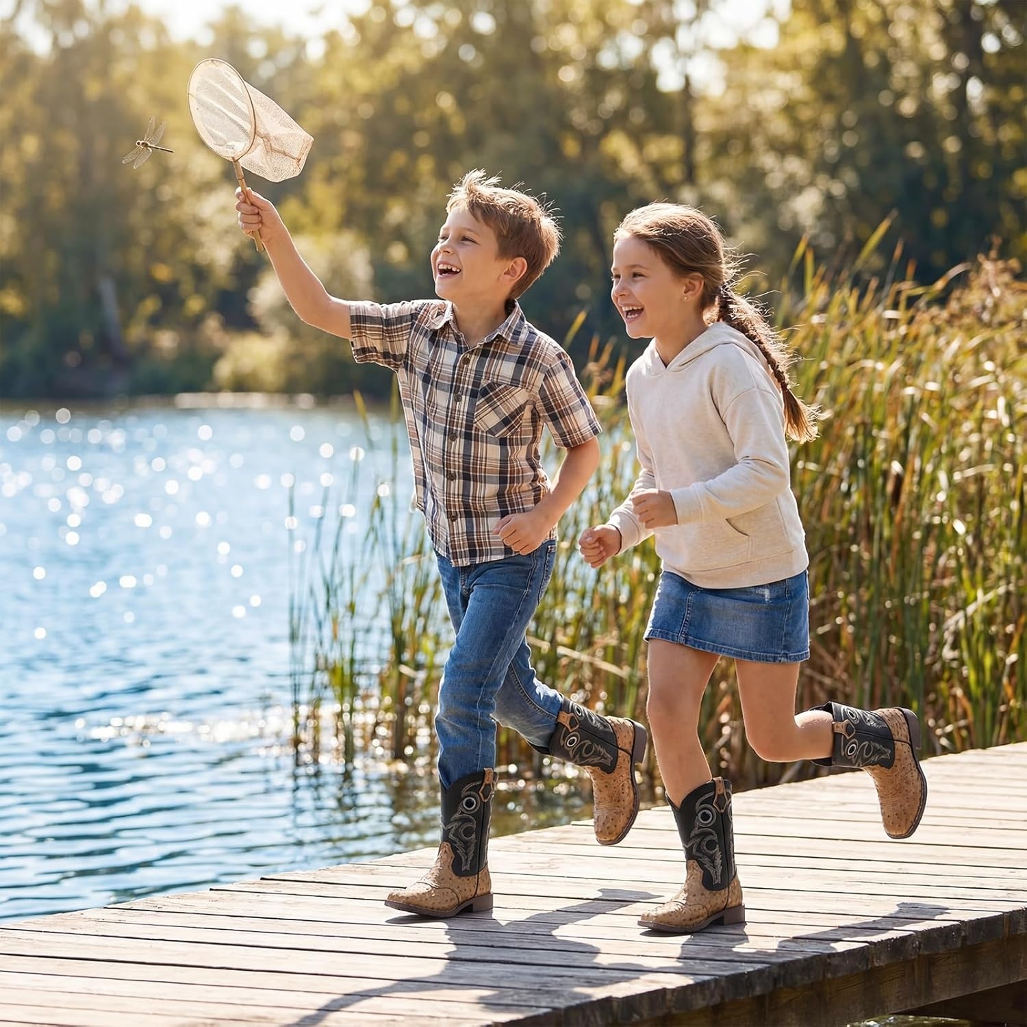image:imageRollda Boys Cowboy Boots Kids Western Boots Square Toe Girls Cowgirl Boots for ToddlerLittle KidBig KidBrownBlack