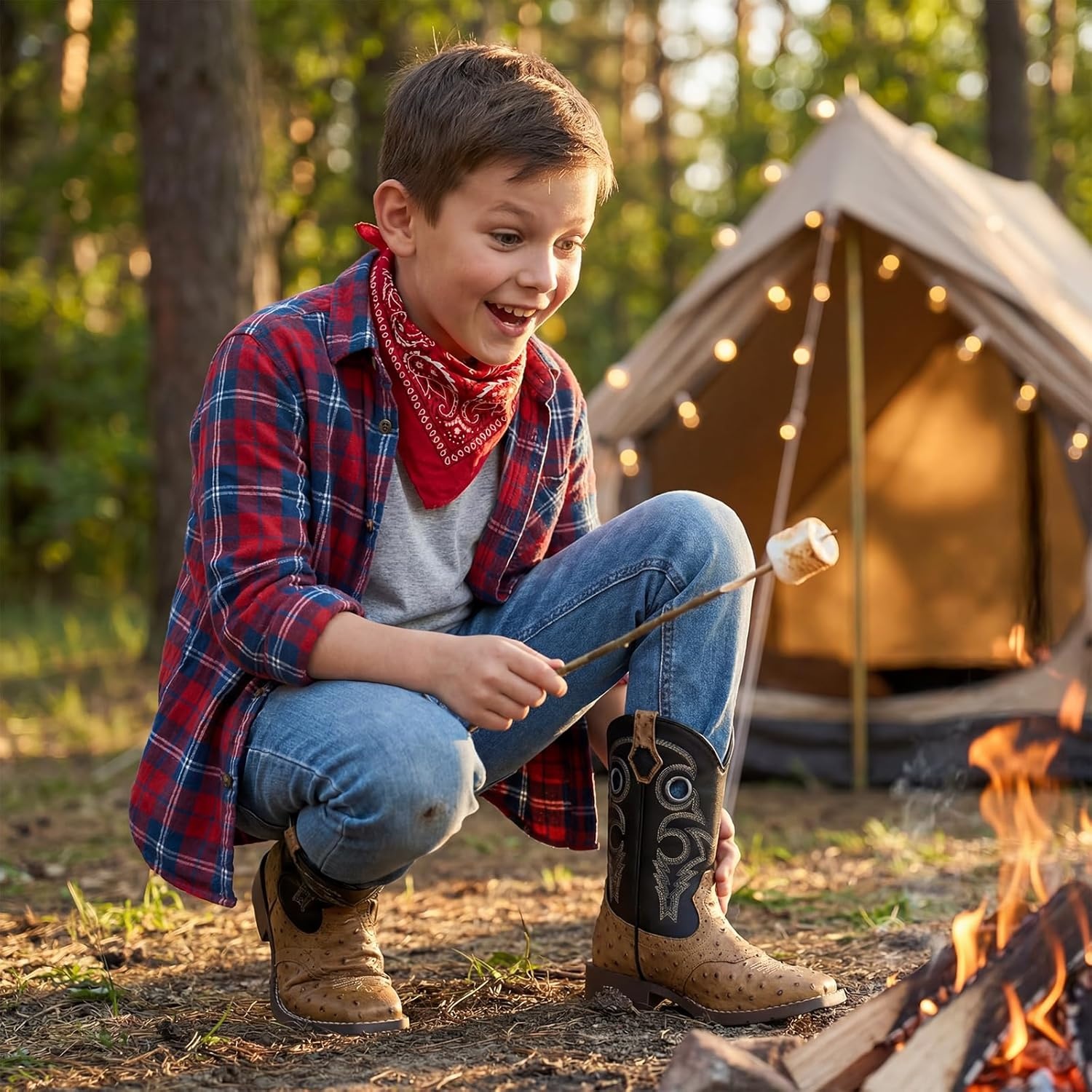 image:imageRollda Boys Cowboy Boots Kids Western Boots Square Toe Girls Cowgirl Boots for ToddlerLittle KidBig KidBrownBlack