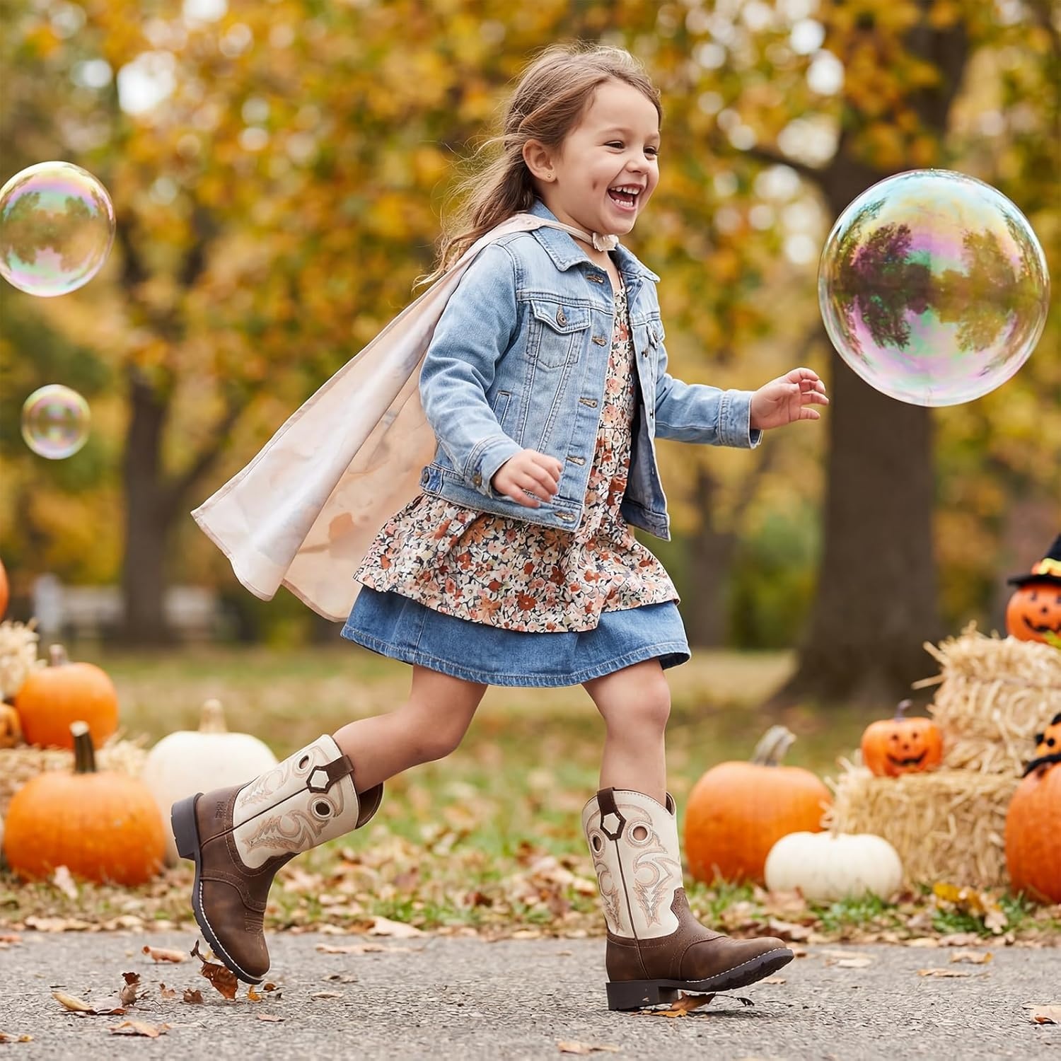 image:imageRollda Boys Cowboy Boots Kids Western Boots Square Toe Girls Cowgirl Boots for ToddlerLittle KidBig KidBrownWhite