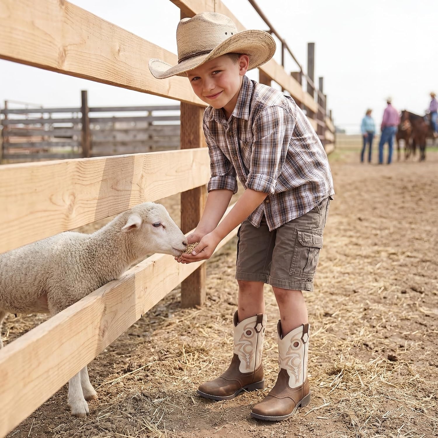 image:imageRollda Boys Cowboy Boots Kids Western Boots Square Toe Girls Cowgirl Boots for ToddlerLittle KidBig KidBrownWhite