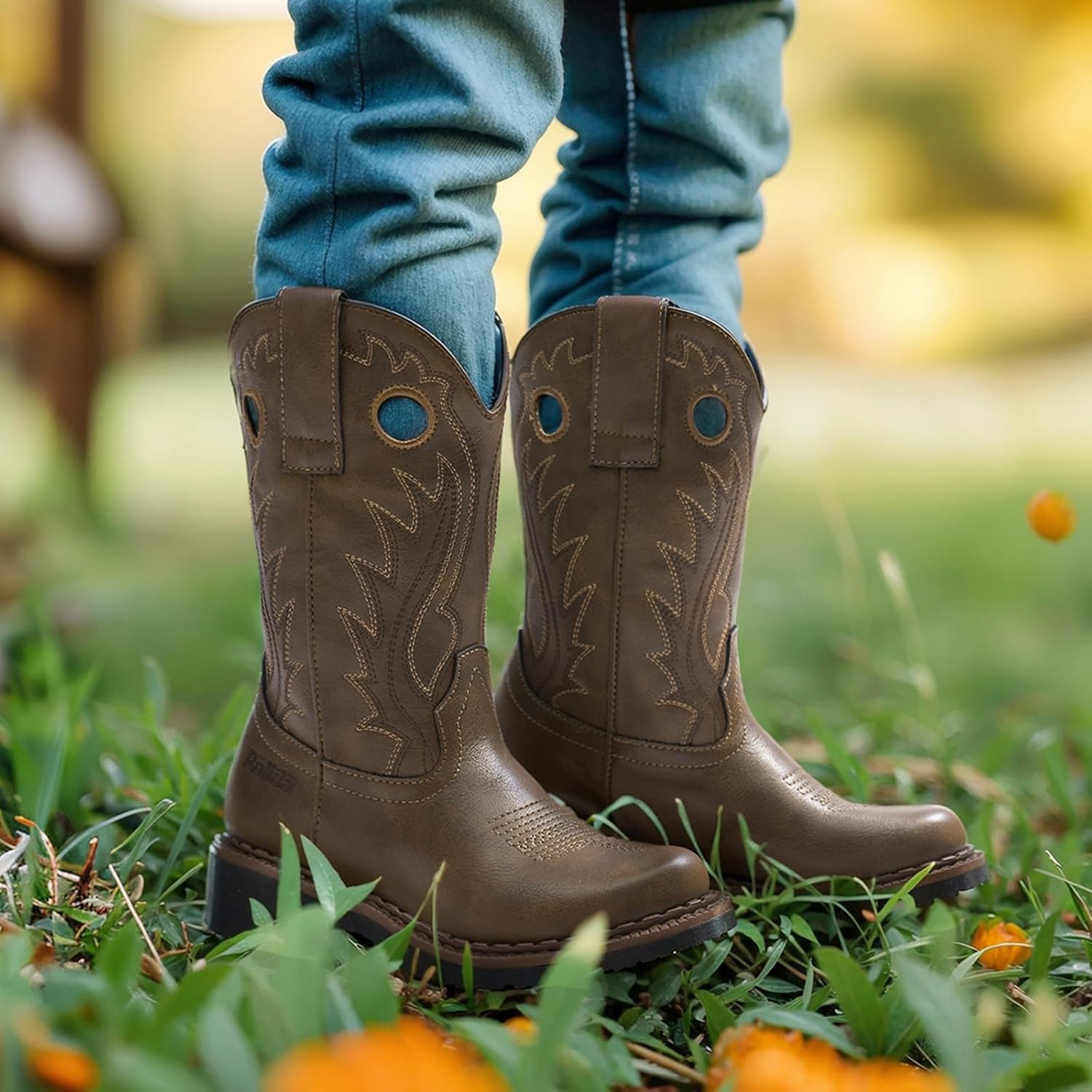 image:imageRollda Boys Cowboy Boots Kids Western Boots Square Toe Girls Cowgirl Boots for ToddlerLittle KidBig KidDarkbrown