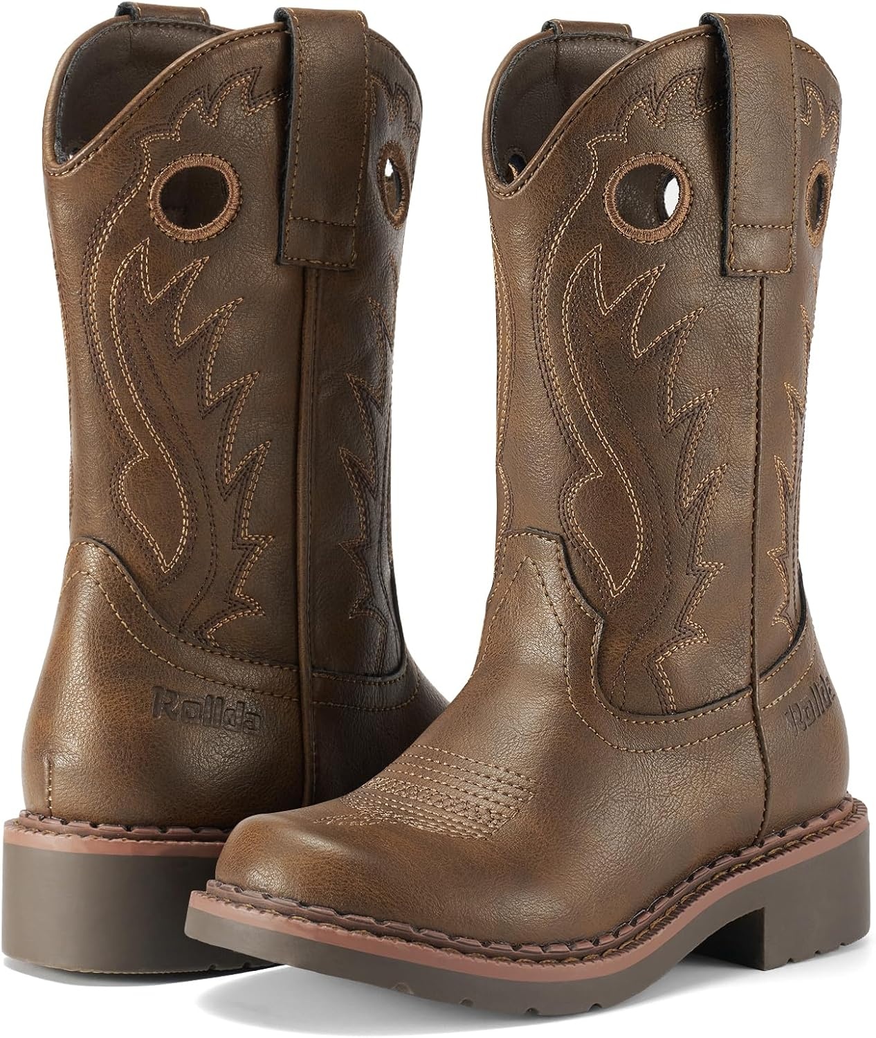 image:imageRollda Boys Cowboy Boots Kids Western Boots Square Toe Girls Cowgirl Boots for ToddlerLittle KidBig KidDarkbrown