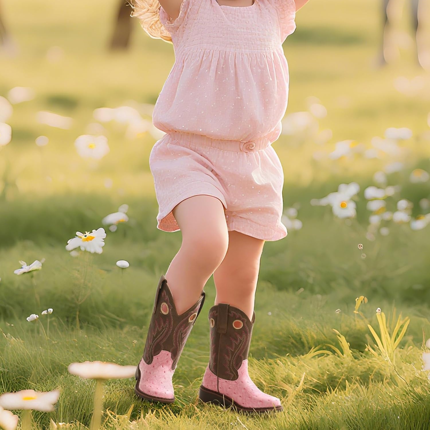image:imageRollda Boys Cowboy Boots Kids Western Boots Square Toe Girls Cowgirl Boots for ToddlerLittle KidBig KidPink Ostrich