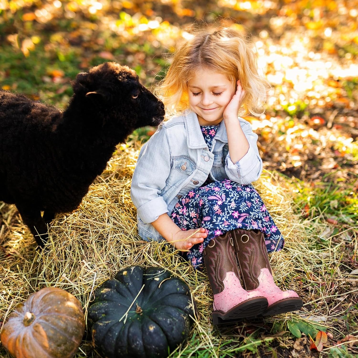 image:imageRollda Boys Cowboy Boots Kids Western Boots Square Toe Girls Cowgirl Boots for ToddlerLittle KidBig KidPink Ostrich
