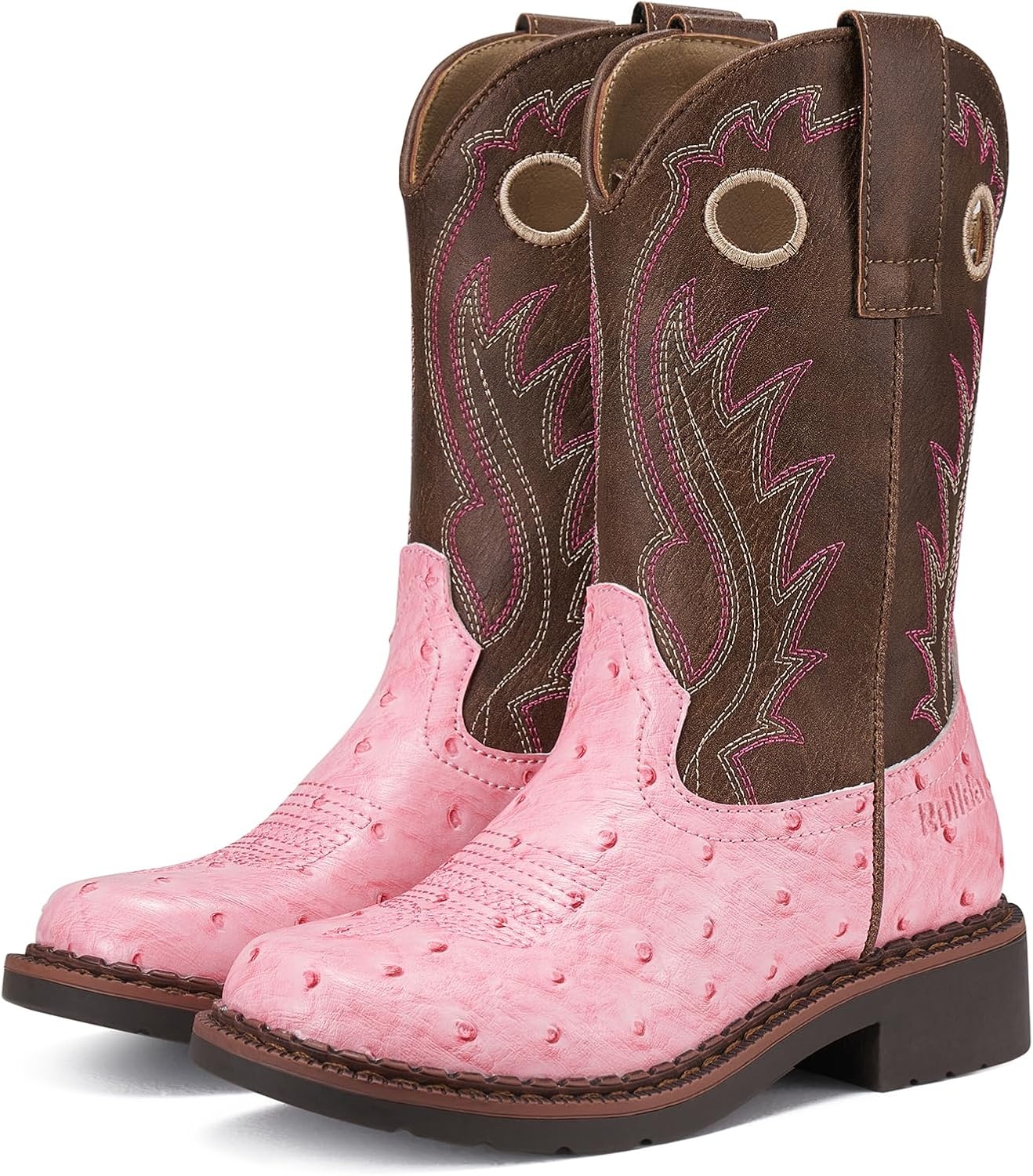 image:imageRollda Boys Cowboy Boots Kids Western Boots Square Toe Girls Cowgirl Boots for ToddlerLittle KidBig KidPink Ostrich