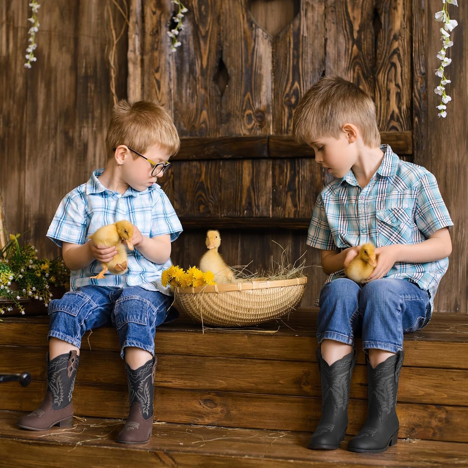 image:imageRollda Kids Cowboy Boots Western Round Toe Cowgirl Boots for Boys Girls ToddlerLittle KidBig KidBlack