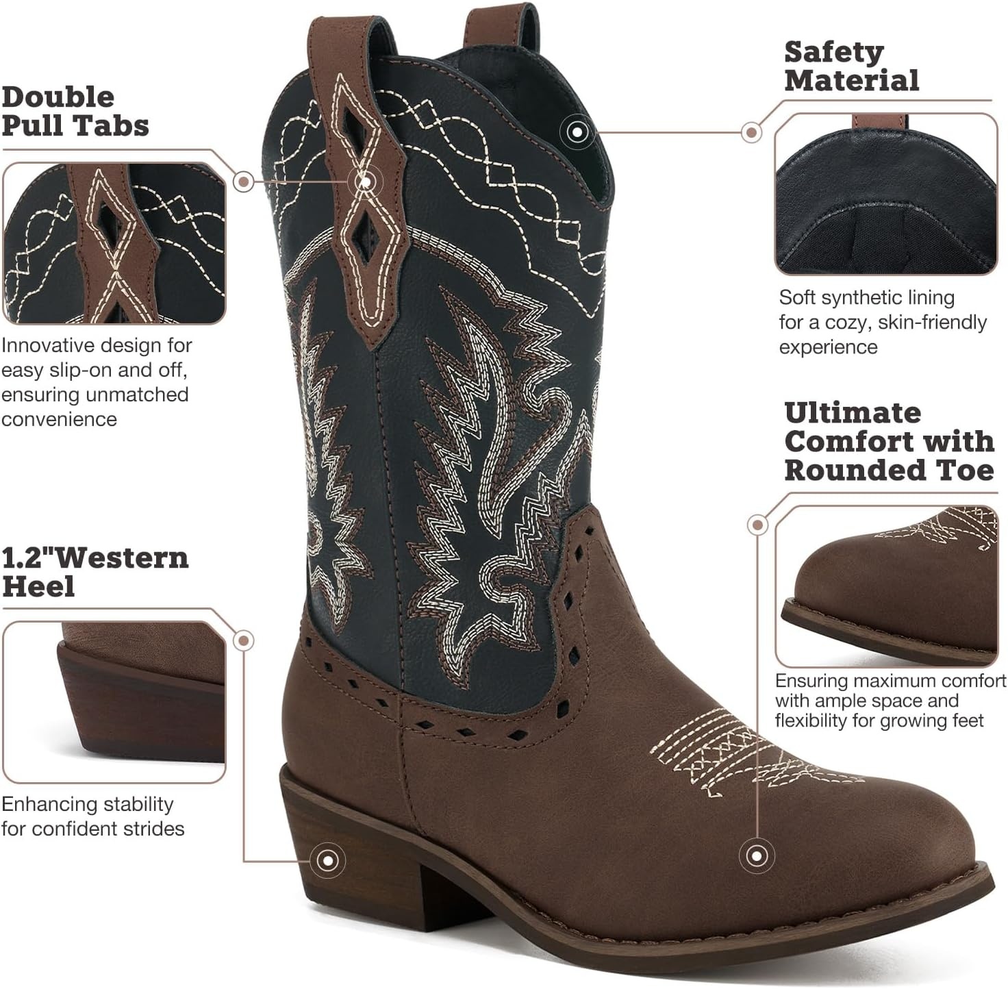 image:imageRollda Kids Cowboy Boots Western Round Toe Cowgirl Boots for Boys Girls ToddlerLittle KidBig KidBlackTan