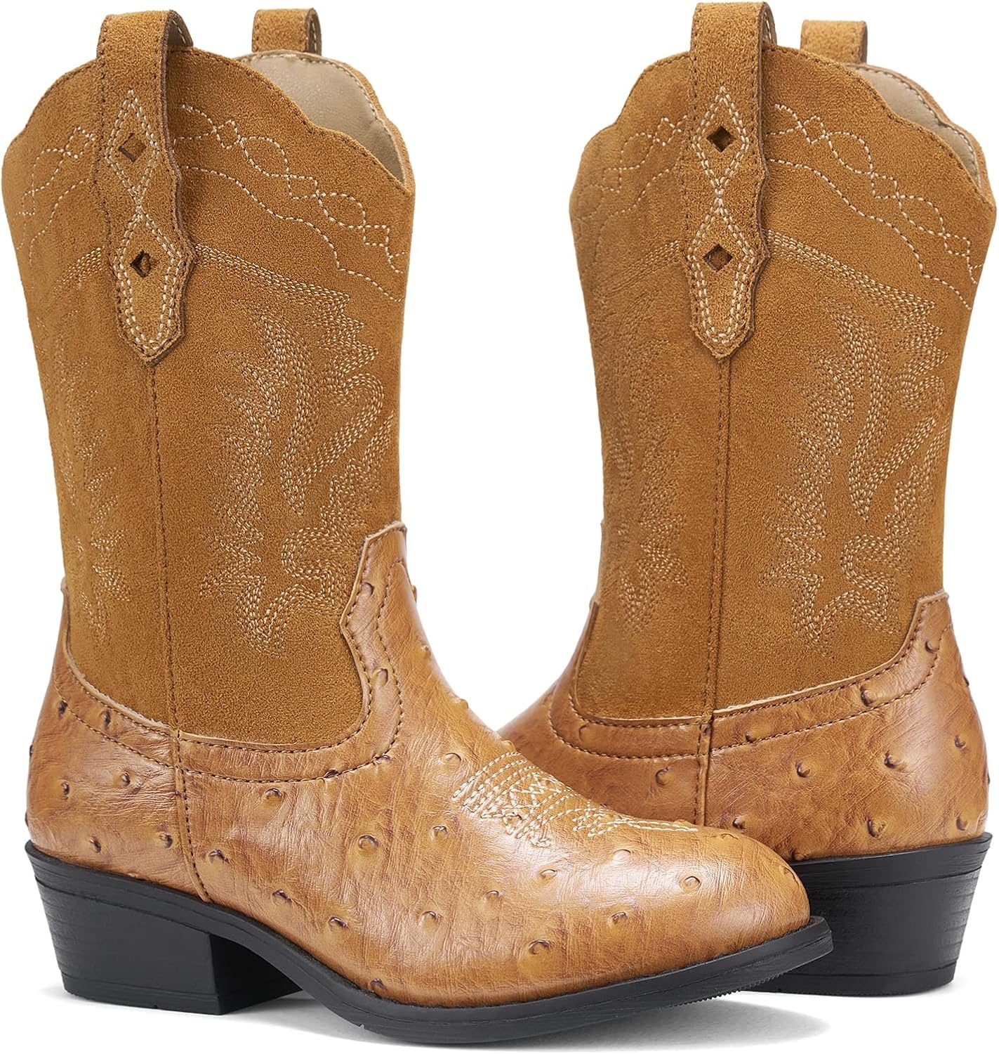 image:imageRollda Kids Cowboy Boots Western Round Toe Cowgirl Boots for Boys Girls ToddlerLittle KidBig KidBrown