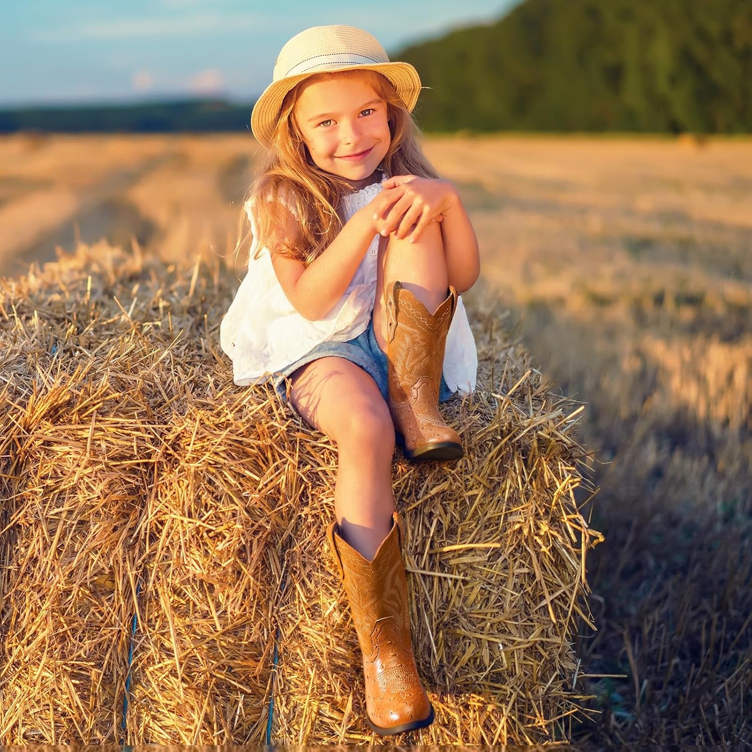 image:imageRollda Kids Cowboy Boots Western Round Toe Cowgirl Boots for Boys Girls ToddlerLittle KidBig KidBrown