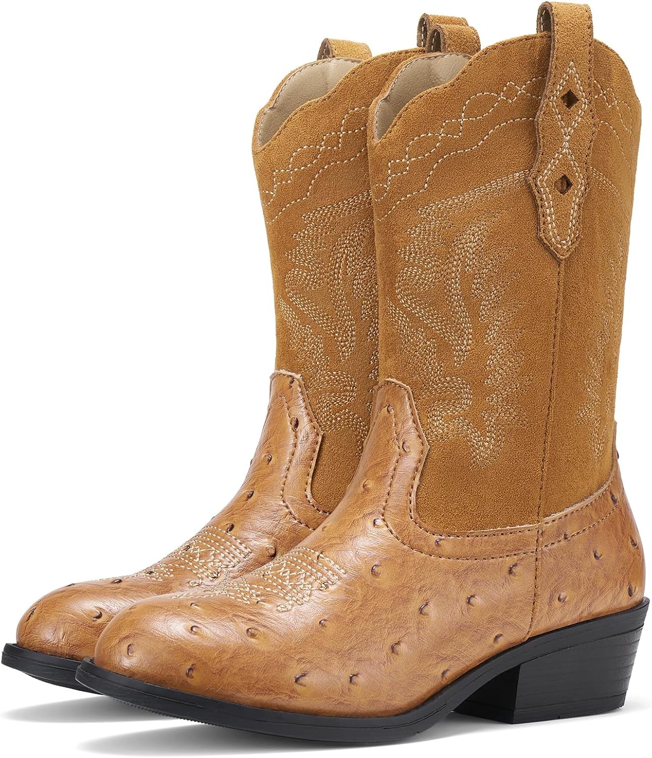 image:imageRollda Kids Cowboy Boots Western Round Toe Cowgirl Boots for Boys Girls ToddlerLittle KidBig KidBrown