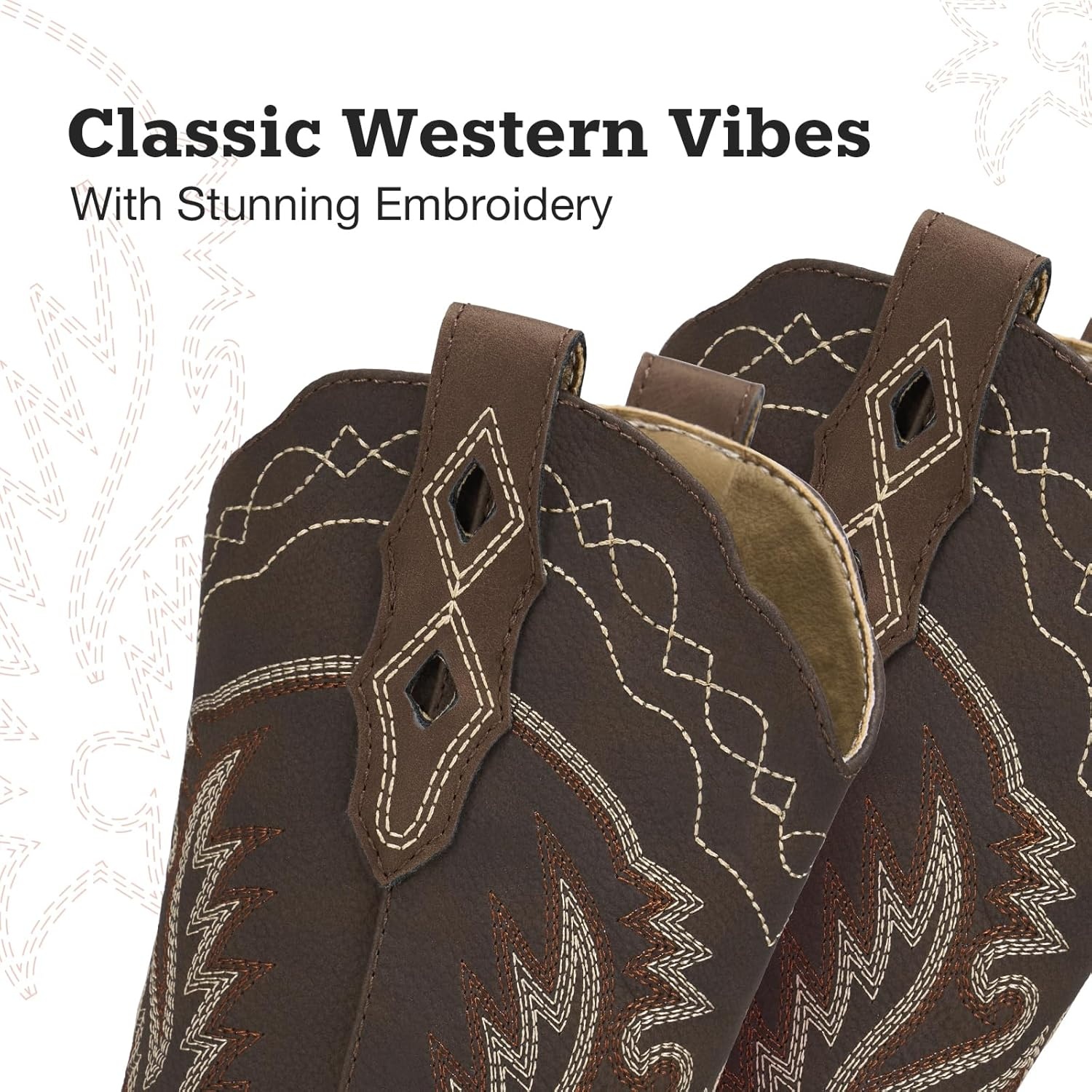 image:imageRollda Kids Cowboy Boots Western Round Toe Cowgirl Boots for Boys Girls ToddlerLittle KidBig KidDark Brown