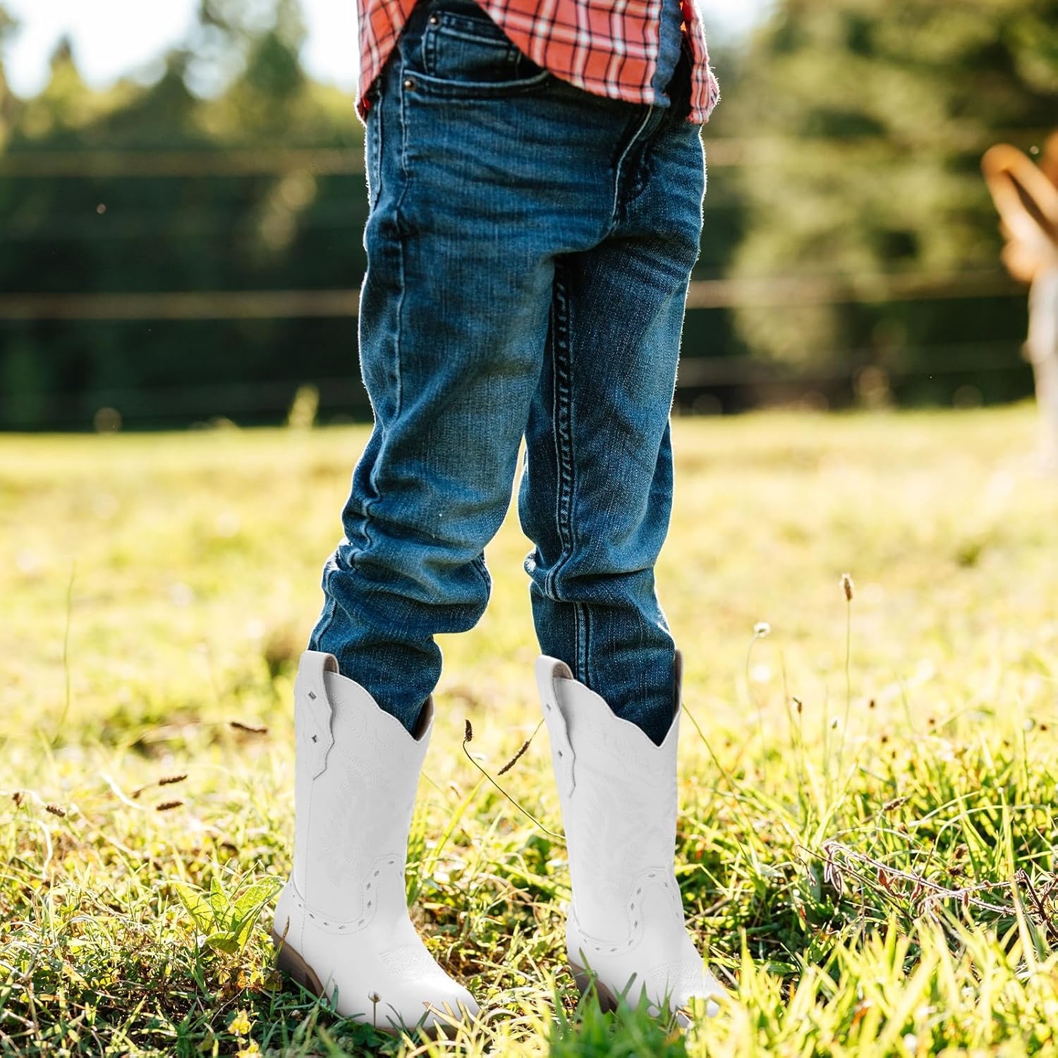 image:imageRollda Kids Cowboy Boots Western Round Toe Cowgirl Boots for Boys Girls ToddlerLittle KidBig KidWhite