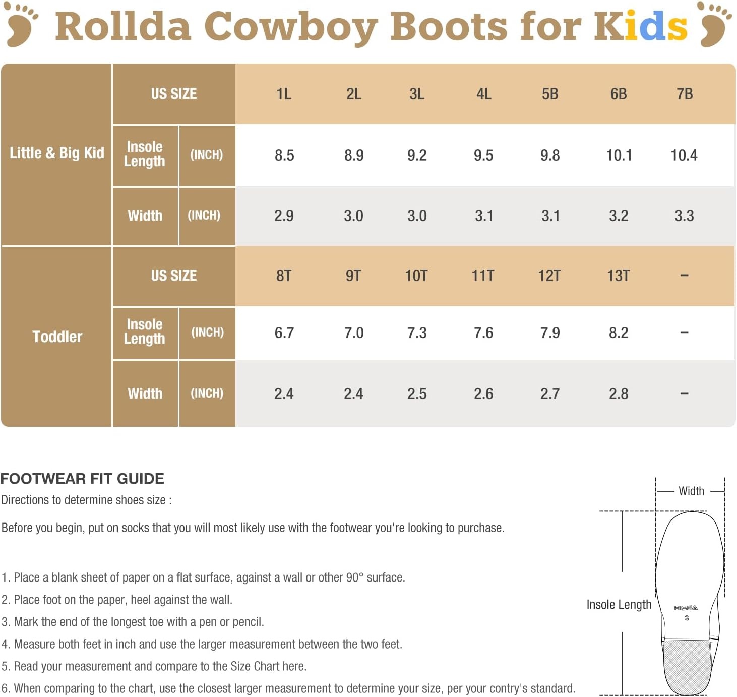 image:imageRollda Kids Cowboy Boots Western Round Toe Cowgirl Boots for Boys Girls ToddlerLittle KidBig KidWhite