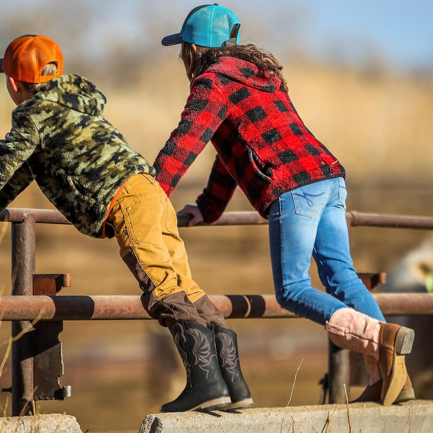 image:imageRollda Kids Cowboy Boots for Boys Girls Western Square Toe Cowgirl Boots with Walking Heel ToddlerLittle KidBig KidBlack