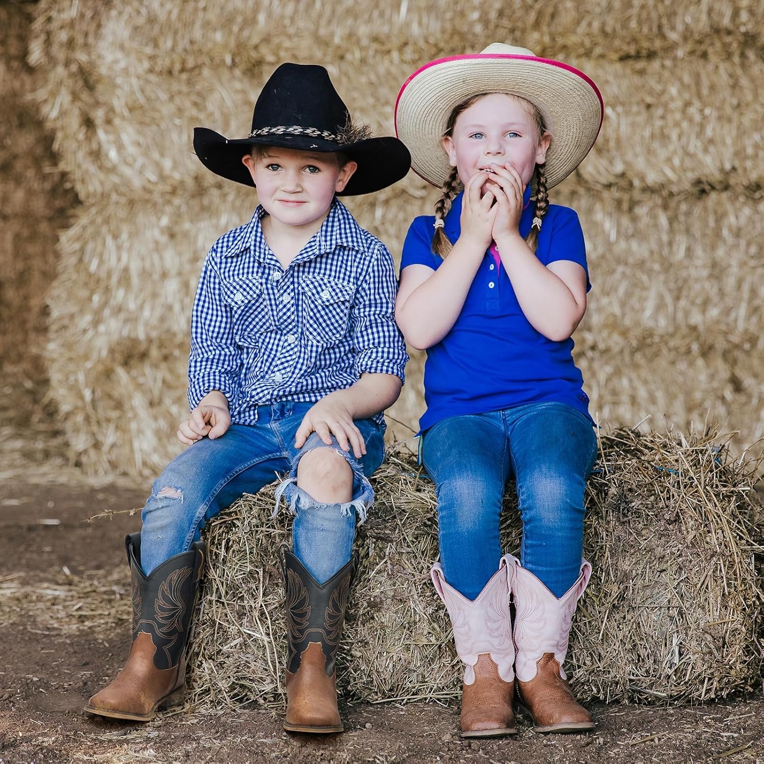 image:imageRollda Kids Cowboy Boots for Boys Girls Western Square Toe Cowgirl Boots with Walking Heel ToddlerLittle KidBig KidBlackTan