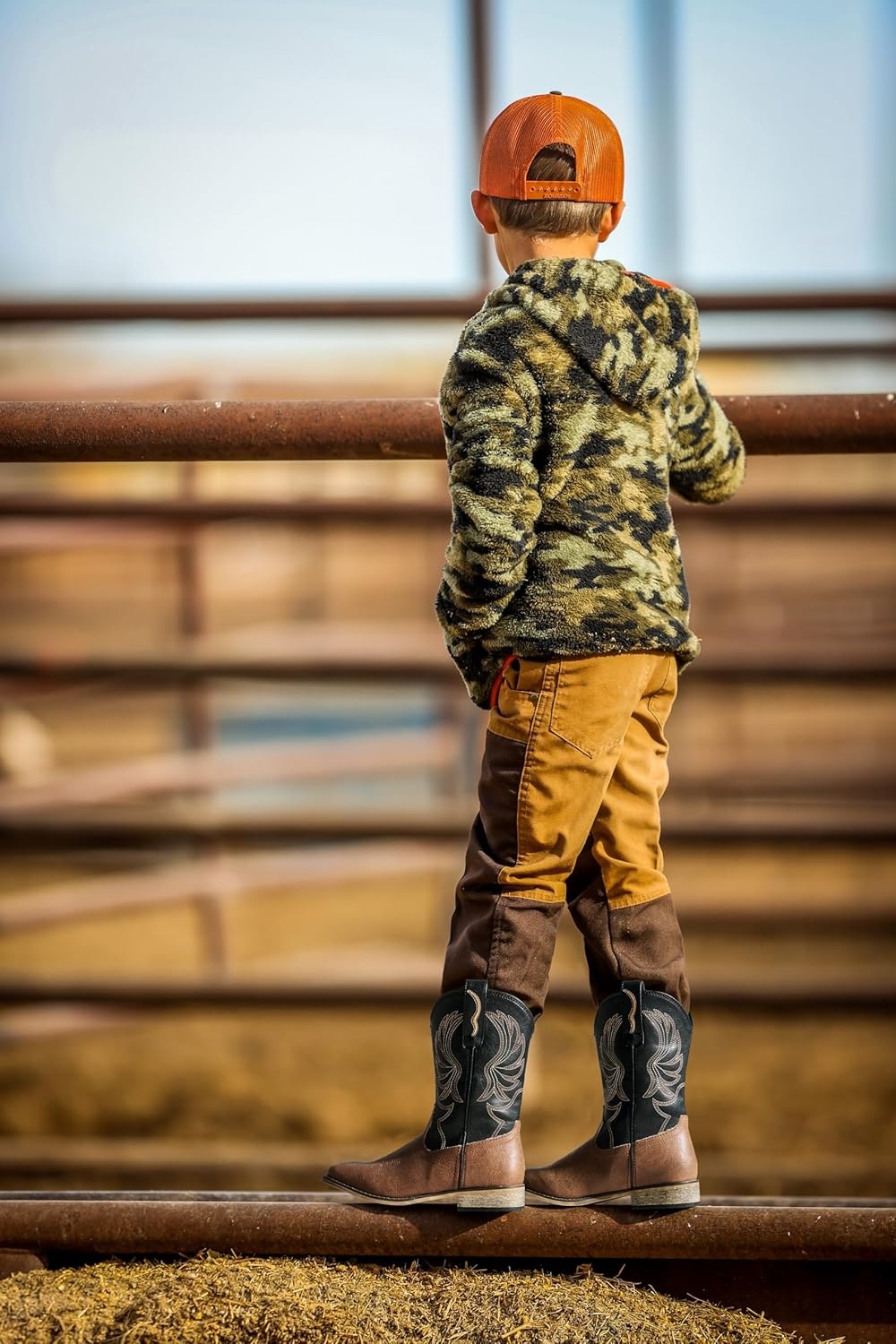 image:imageRollda Kids Cowboy Boots for Boys Girls Western Square Toe Cowgirl Boots with Walking Heel ToddlerLittle KidBig KidBlackTan