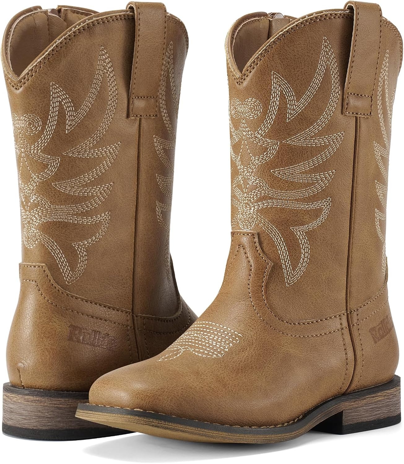 image:imageRollda Kids Cowboy Boots for Boys Girls Western Square Toe Cowgirl Boots with Walking Heel ToddlerLittle KidBig KidBrownwith Zipper