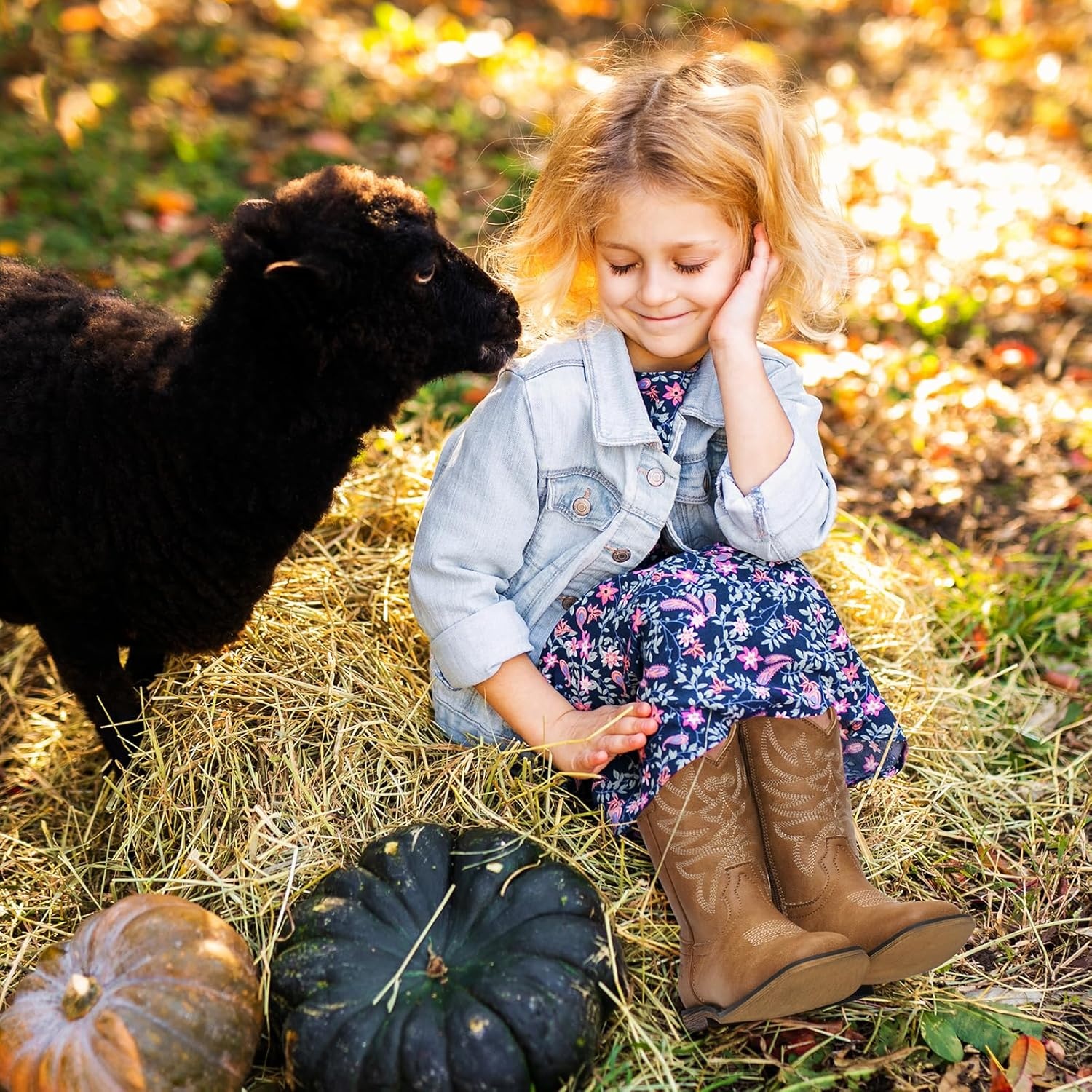 image:imageRollda Kids Cowboy Boots for Boys Girls Western Square Toe Cowgirl Boots with Walking Heel ToddlerLittle KidBig KidBrownwith Zipper