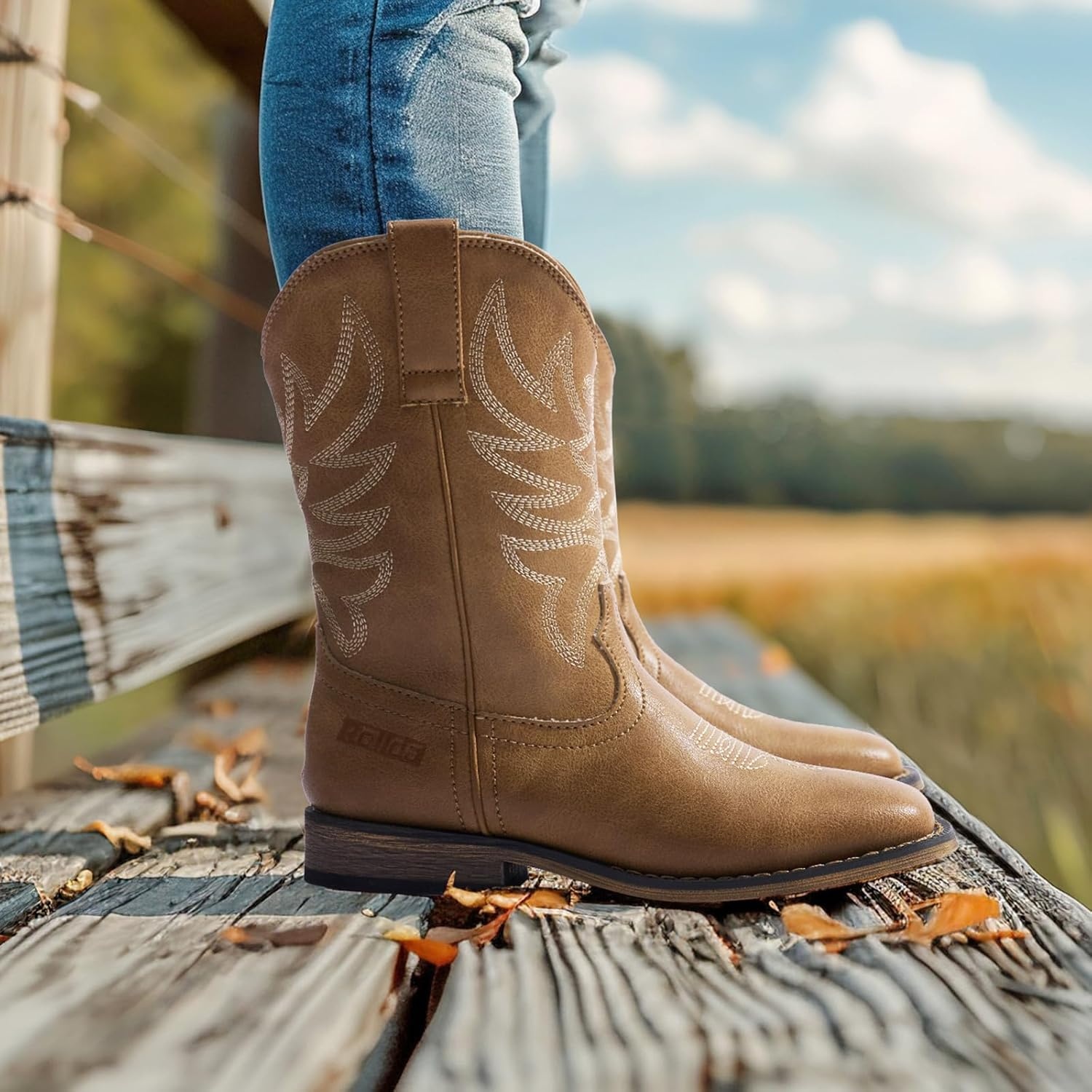image:imageRollda Kids Cowboy Boots for Boys Girls Western Square Toe Cowgirl Boots with Walking Heel ToddlerLittle KidBig KidBrownwith Zipper