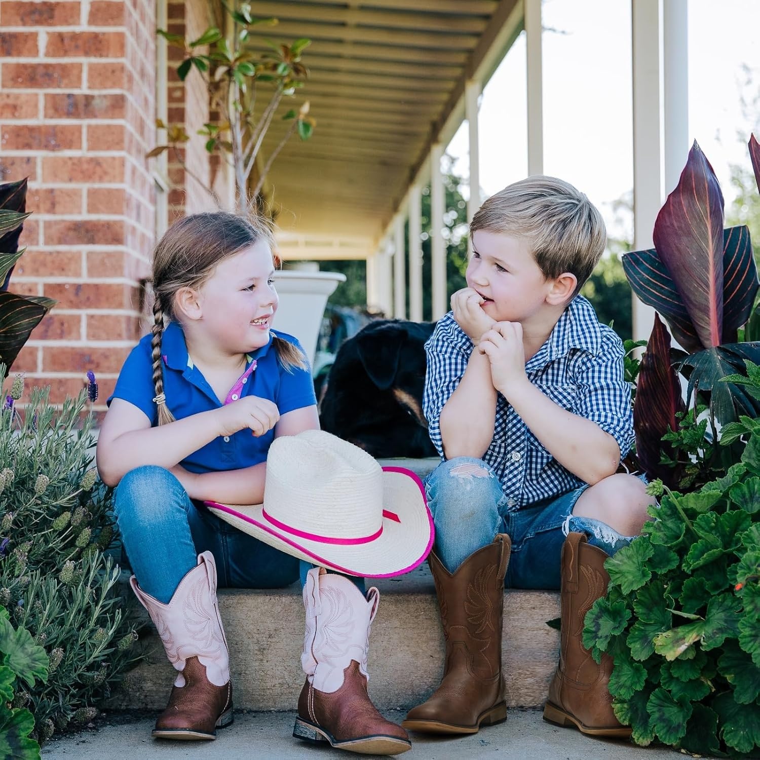 image:imageRollda Kids Cowboy Boots for Boys Girls Western Square Toe Cowgirl Boots with Walking Heel ToddlerLittle KidBig KidDark Brown