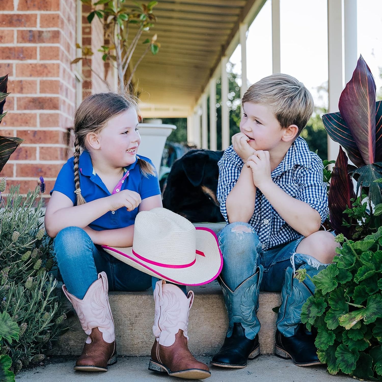 image:imageRollda Kids Cowboy Boots for Boys Girls Western Square Toe Cowgirl Boots with Walking Heel ToddlerLittle KidBig KidDark BrownOstrich Upper