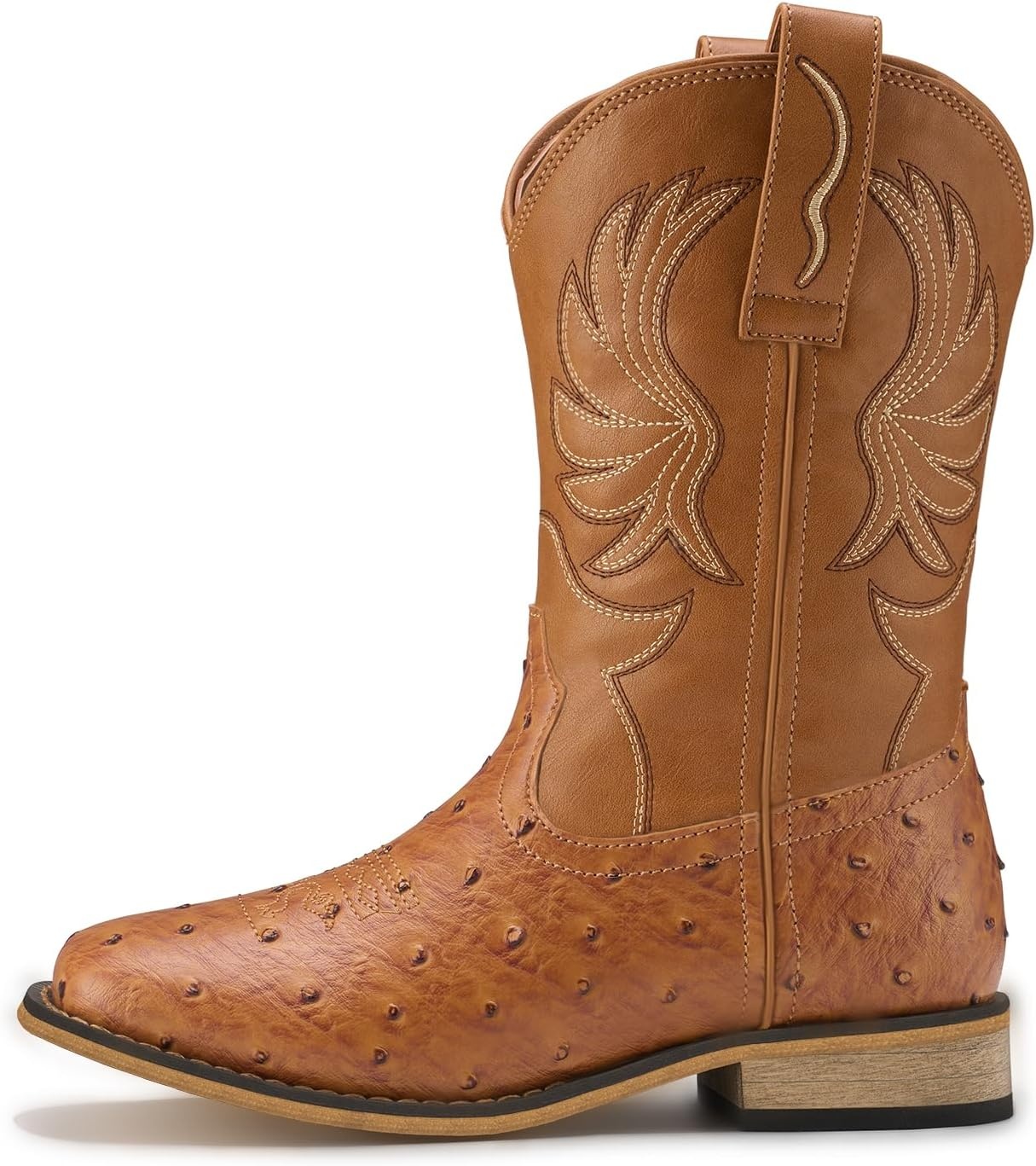 image:imageRollda Kids Cowboy Boots for Boys Girls Western Square Toe Cowgirl Boots with Walking Heel ToddlerLittle KidBig KidDark BrownOstrich Upper