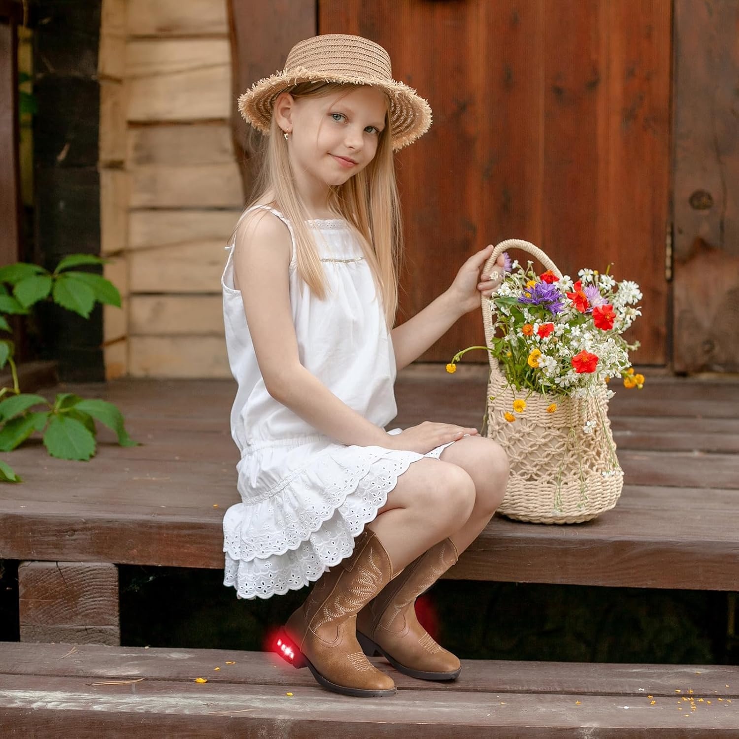 image:imageRollda Toddler Cowboy Boots for Boys Girls Cowgirl Boots Light Up Kids Western Boots for ToddlerLittle KidBrown