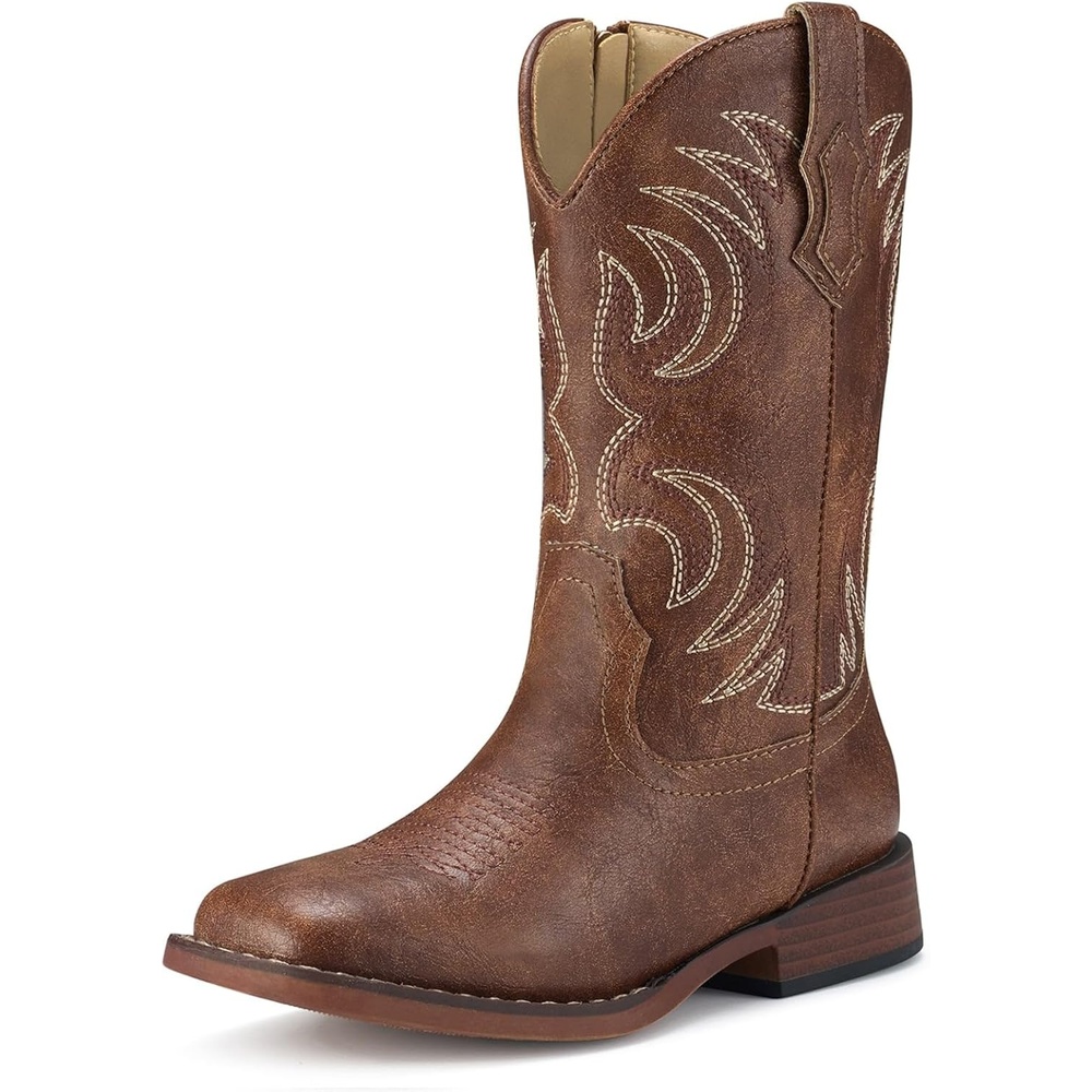 image:imageRollda Boys Cowboy Boots Kids Cowboy Boots with Square Toe Girls Cowgirl Western Boots for ToddlerLittle BoysBig KidsBrown