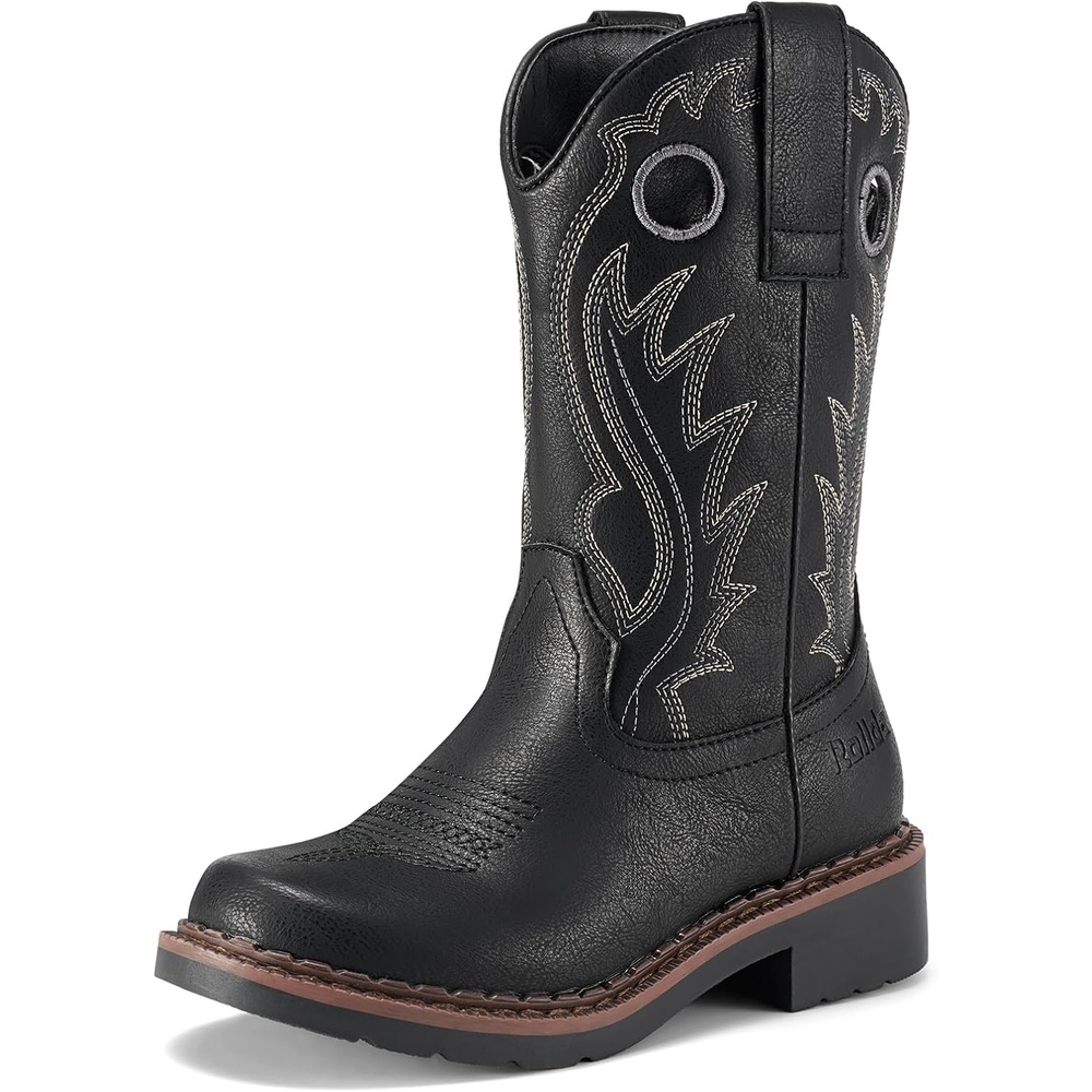 image:imageRollda Boys Cowboy Boots Kids Western Boots Square Toe Girls Cowgirl Boots for ToddlerLittle KidBig KidBlack