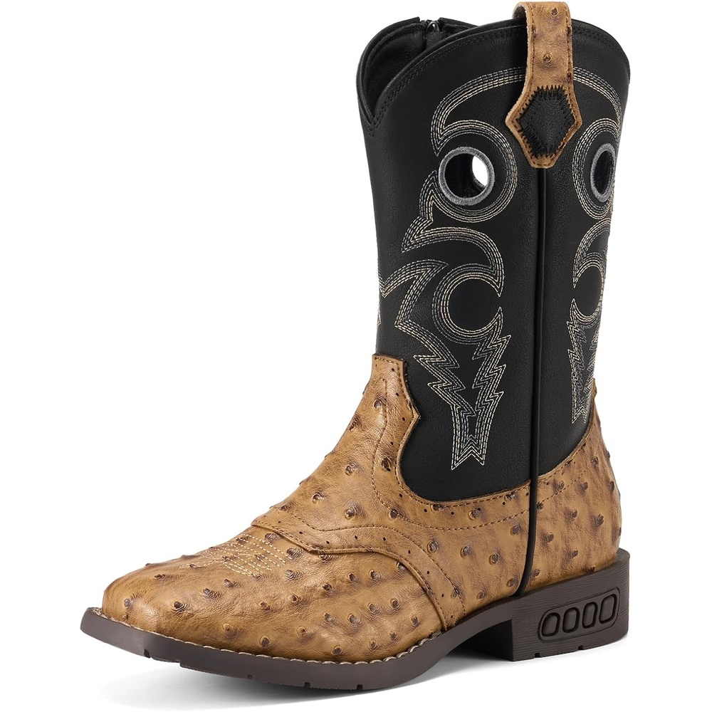 image:imageRollda Boys Cowboy Boots Kids Western Boots Square Toe Girls Cowgirl Boots for ToddlerLittle KidBig KidBrownBlack