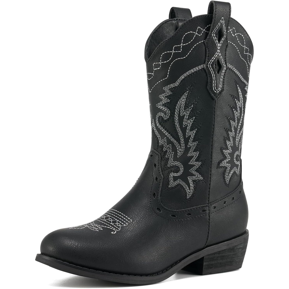 image:imageRollda Kids Cowboy Boots Western Round Toe Cowgirl Boots for Boys Girls ToddlerLittle KidBig KidBlack