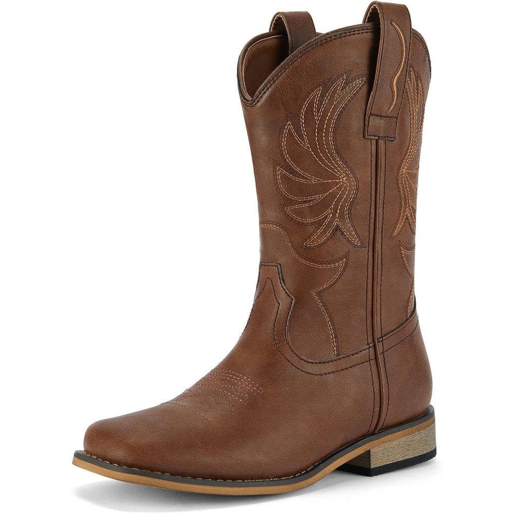 image:imageRollda Kids Cowboy Boots for Boys Girls Western Square Toe Cowgirl Boots with Walking Heel ToddlerLittle KidBig KidDark Brown