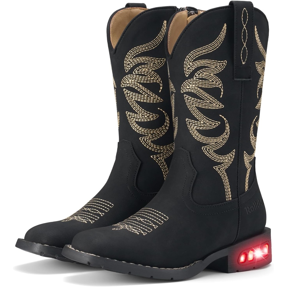 image:imageRollda Toddler Cowboy Boots for Boys Girls Cowgirl Boots Light Up Kids Western Boots for ToddlerLittle KidBlack
