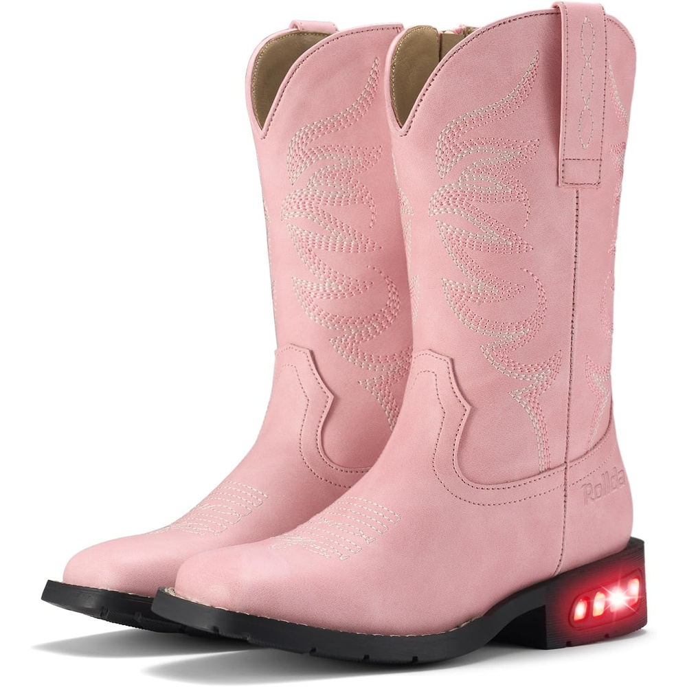 image:imageRollda Toddler Cowboy Boots for Boys Girls Cowgirl Boots Light Up Kids Western Boots for ToddlerLittle KidPink