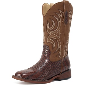 image:imageRollda Boys Cowboy Boots Kids Cowboy Boots with Square Toe Girls Cowgirl Western Boots for ToddlerLittle BoysBig KidsBrownCrocodile