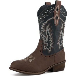 image:imageRollda Kids Cowboy Boots Western Round Toe Cowgirl Boots for Boys Girls ToddlerLittle KidBig KidBlackTan