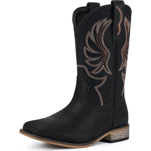 image:imageRollda Kids Cowboy Boots for Boys Girls Western Square Toe Cowgirl Boots with Walking Heel ToddlerLittle KidBig KidBlack