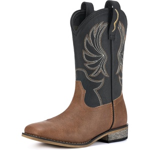 image:imageRollda Kids Cowboy Boots for Boys Girls Western Square Toe Cowgirl Boots with Walking Heel ToddlerLittle KidBig KidBlackTan