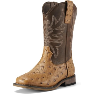 image:imageRollda Kids Cowboy Boots for Boys Girls Western Square Toe Cowgirl Boots with Walking Heel ToddlerLittle KidBig KidBrownOstrich Upperwith Zipper