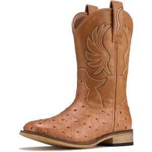 image:imageRollda Kids Cowboy Boots for Boys Girls Western Square Toe Cowgirl Boots with Walking Heel ToddlerLittle KidBig KidDark BrownOstrich Upper